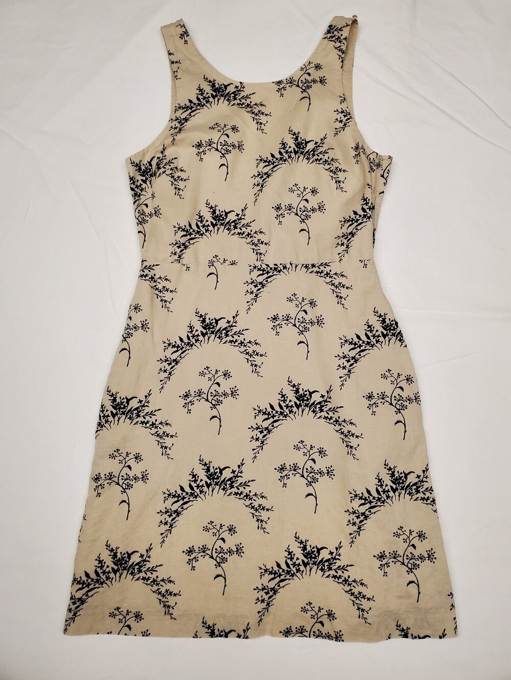 GAP Linen Cotton Toile Floral Shift Dress Size 0 Petite Sleeveless Beige Black